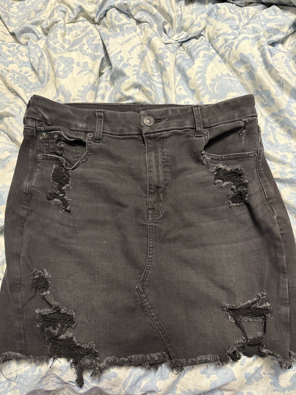 American Eagle Distressed Black Denim Mini Skirt